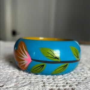 Hand-Painted Blue Floral Bangle